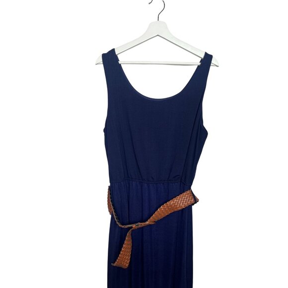 J for Justify Plus Size 2X Navy Maxi Dress Sleeveless Belted Chevron Hem - Picture 9 of 13